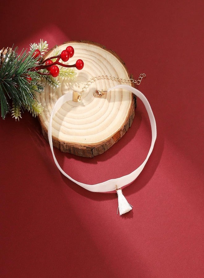 MarveBard 3 PCS Christmas Velvet Choker Necklace For Women Cute Red White Green Velvet Choker Necklace Christmas Snowflake Gloves Fluffy Ball Pendant Necklace Christmas Holiday Winter Party Jewelry (Red White Green 1) - Image 5